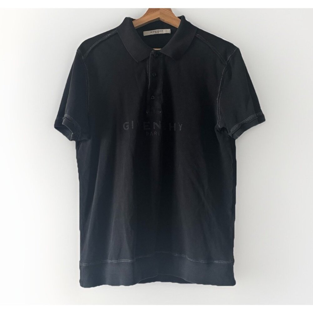 Y2K Givenchy Polo Shirt Vintage Mens Size Medium Black Logo Grunge LOTS OF HOLES